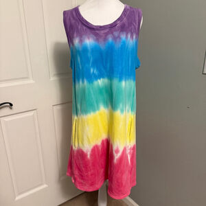 Chaser Terrycloth Tie Dye Tank Dress Pockets Size L EUC
